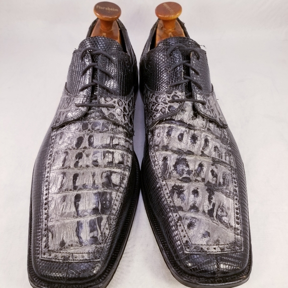 DAVID EDEN GENUINE CROCODILE LIZARD MEN SHOES OXFORDS BLACK GRAY SIZE 13 EUC - Picture 10 of 13